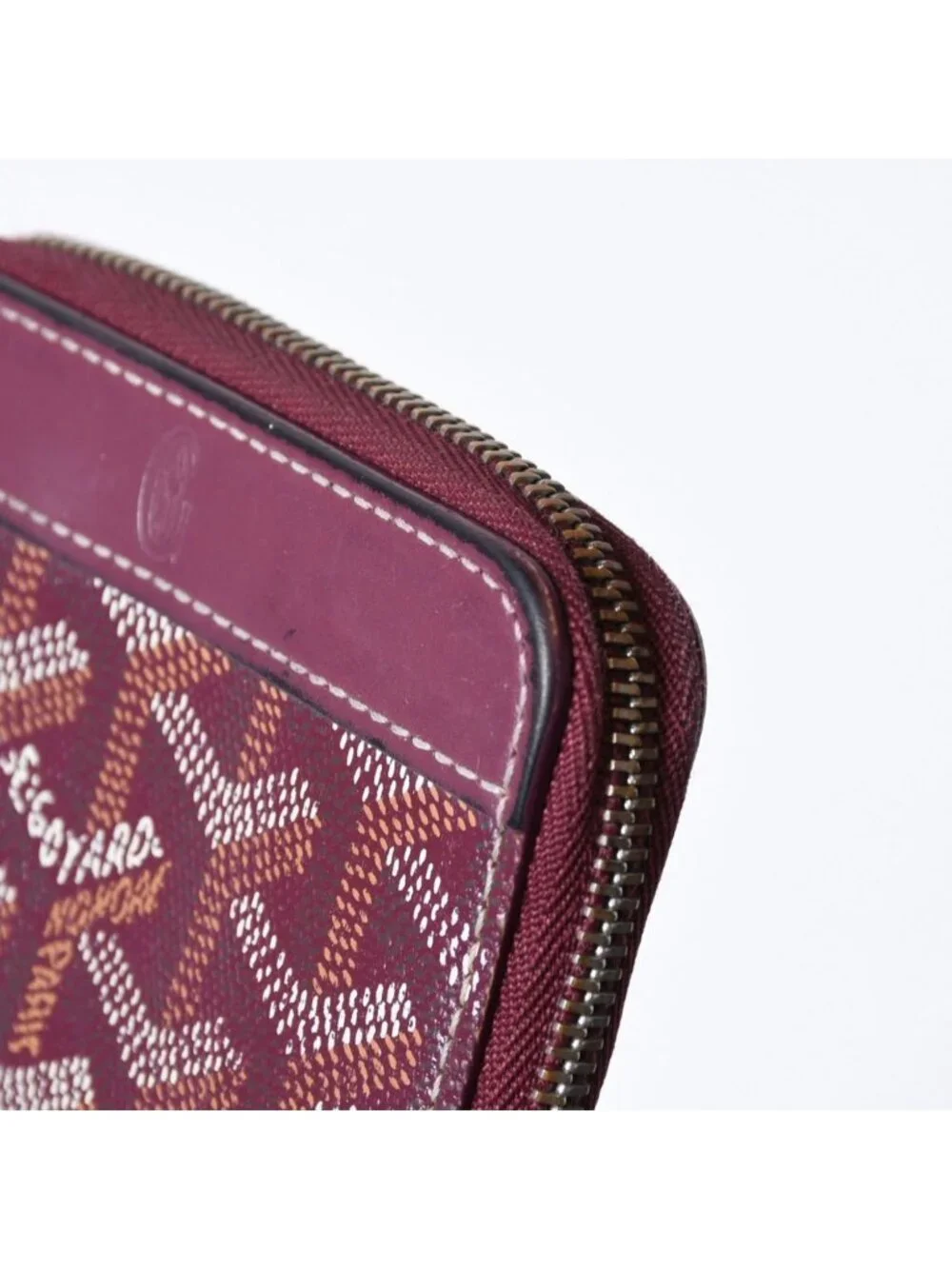 Goyard Matignon PM Card Case Coin Purse Din Canvas Leather Red Silver
